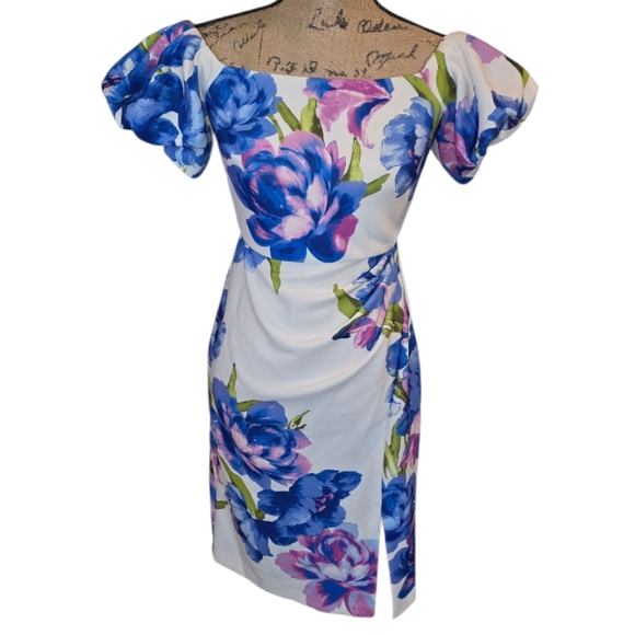 Eliza J. Floral Off-Shoulder Dress in Blue Purple and White Women's Size‎ 4 New - Picture 5 of 11
